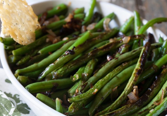 Green beans cooked for hot holding on a buffet