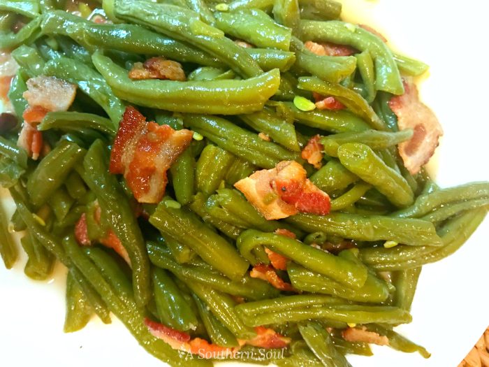 Green beans cooked for hot holding on a buffet